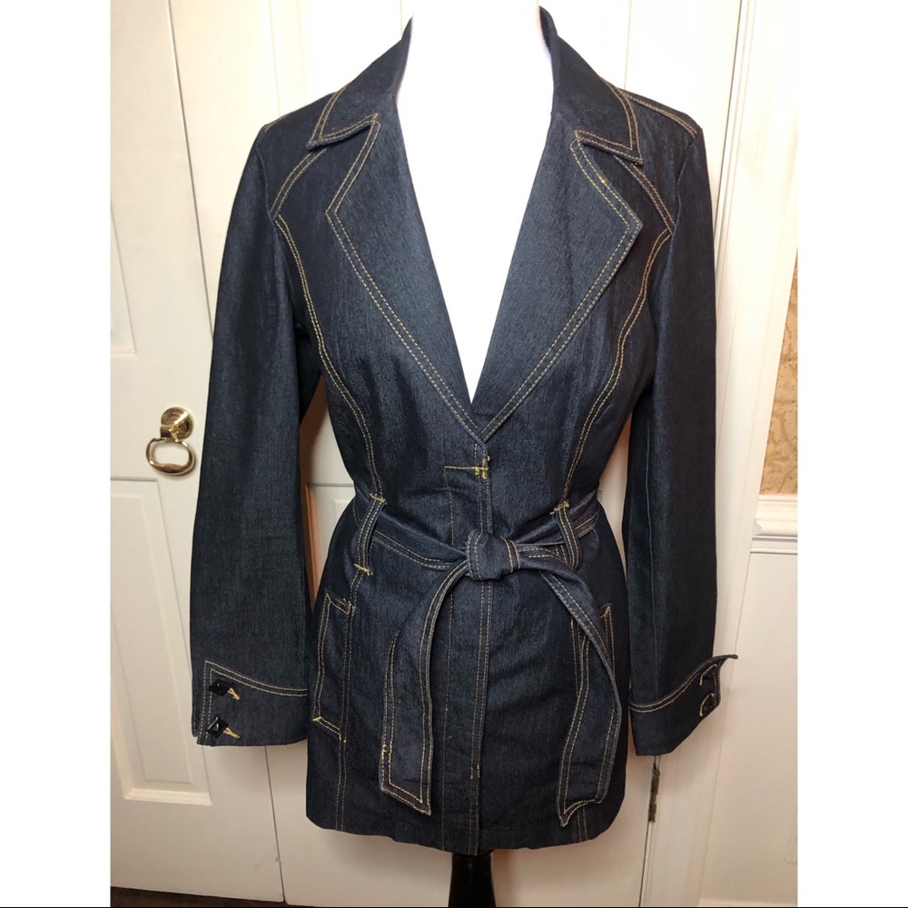 Bisou Bisou Belted Denim Coat Jacket - Picture 2 of 5